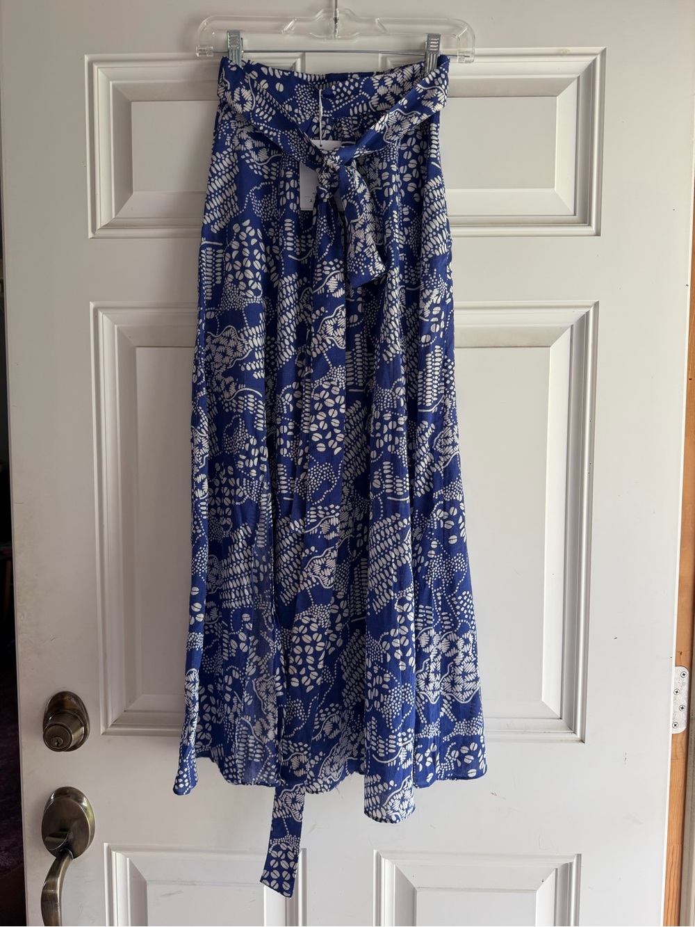 Blue and White Floral Tie-Waist Maxi Skirt